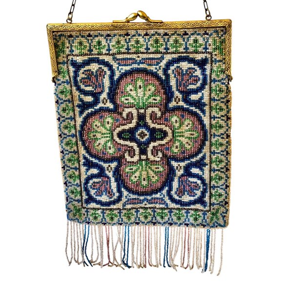 Vintage Beaded Fringed Purse Handbag Kiss Lock Hinged Chain Strap DAMAGED - Picture 3 of 15
